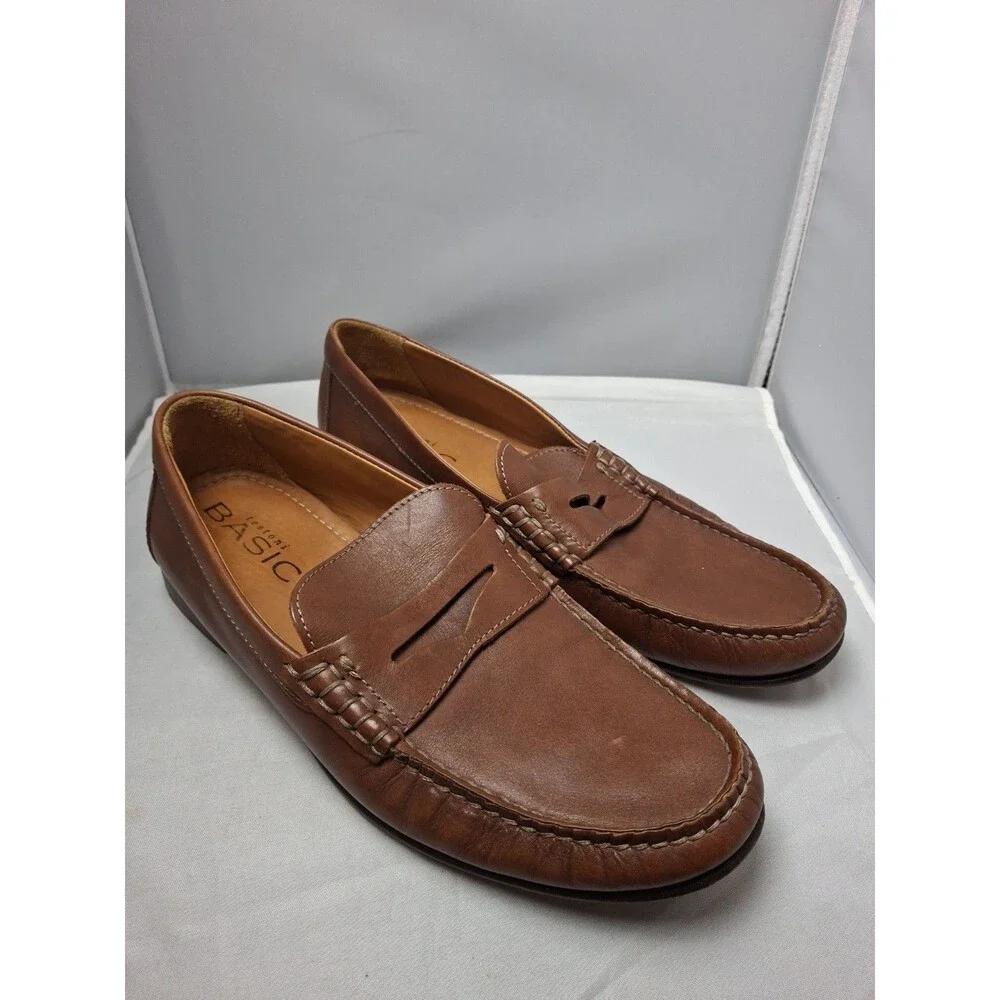 Testoni BASIC Men's Brown Leather Penny Loafers Shoes Size 9.5